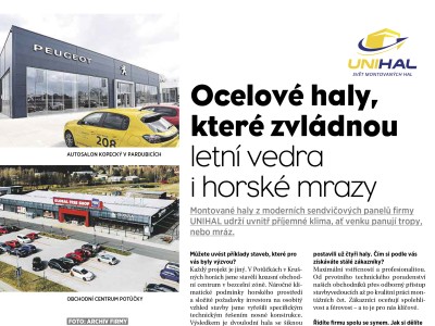 Montované ocelové haly Unihal v celostátním deníku MF Dnes