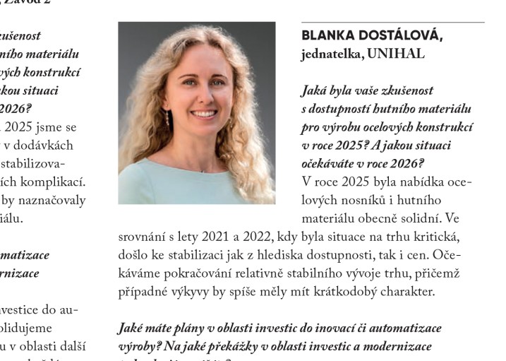Kam směřuje trh s ocelí? UNIHAL odpovídá v časopise KONSTRUKCE