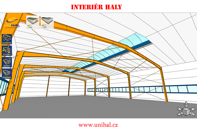 ocelová konstrukce haly - pohled dovnitř