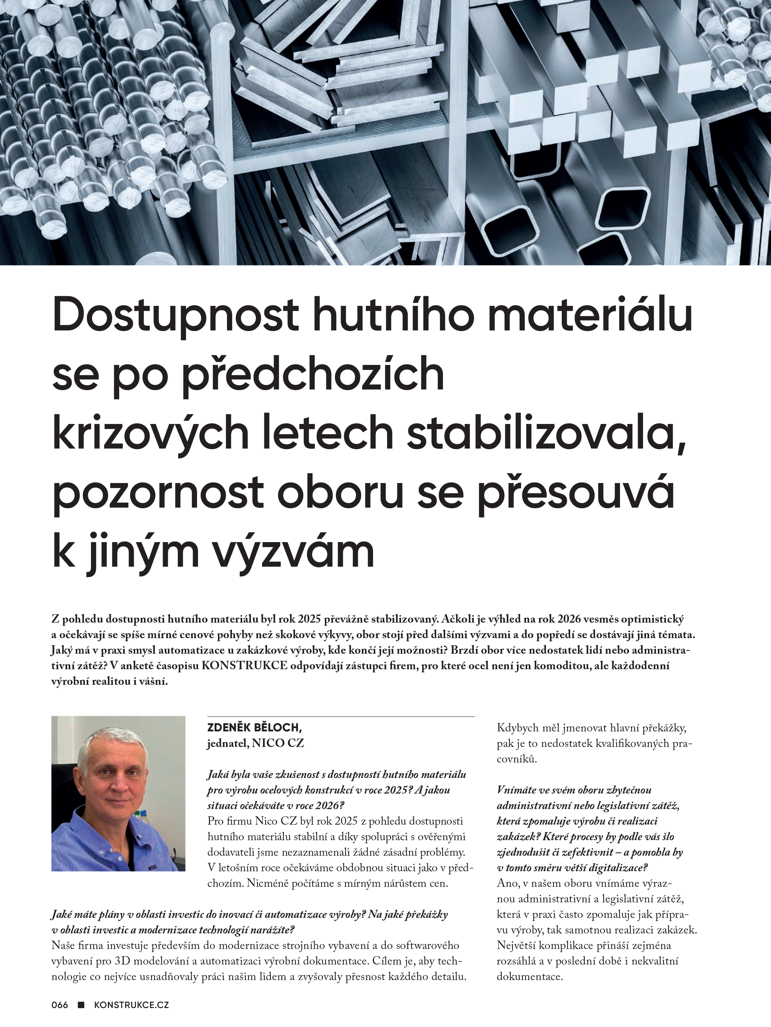 Vyjádření společnosti UNIHAL v časopise KONSTRUKCE