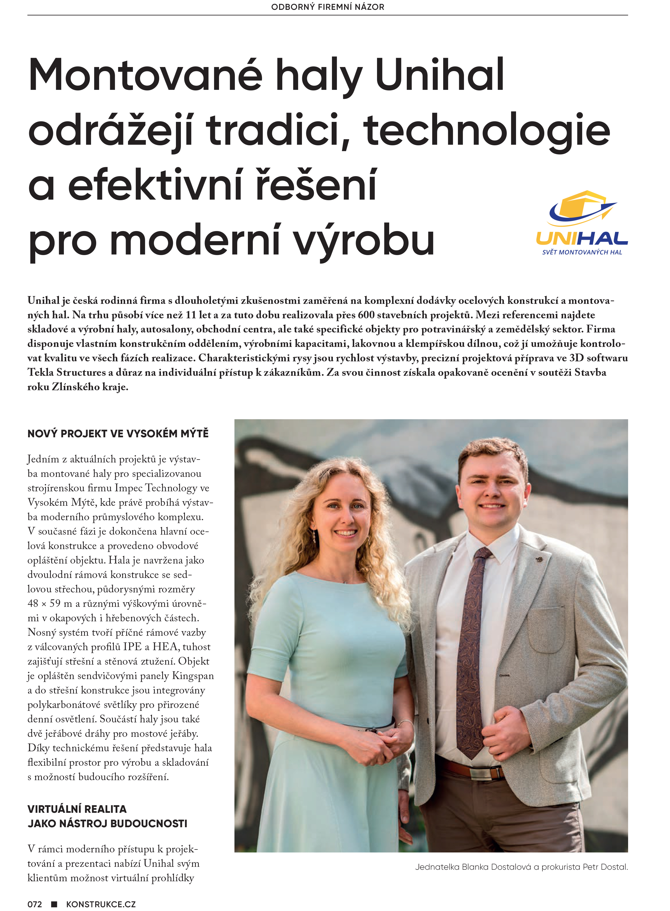 Montované haly Unihal spojují technologii a zkušenost